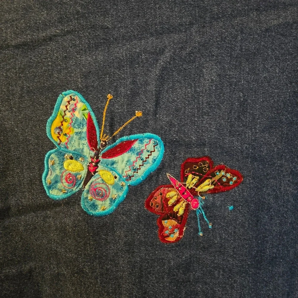 Life Style Woman Butterfly Denim Jacket Embroidered Blue Cotton Plus Size 2X Y2K